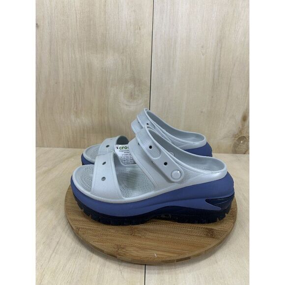 Crocs Mega Crush Matte Grey Blue Chunky Platform Sandals Unisex Womens 11 Mens 9 - Picture 1 of 7